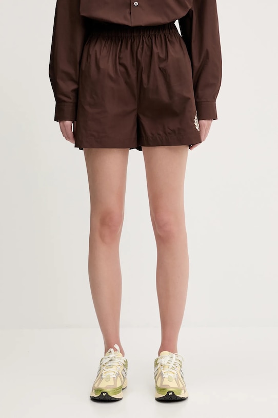Sporty & Rich szorty bawełniane H&W Crest Poplin bawełna brązowy SH012612241BR03