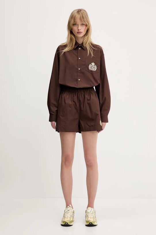 Sporty & Rich szorty bawełniane H&W Crest Poplin SH012612241BR03 brązowy