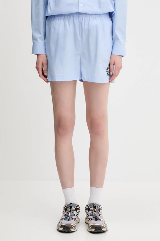 Sporty & Rich pantaloni scurți din bumbac H&W Crest Poplin bumbac albastru SH012612302BL59