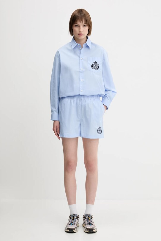 Sporty & Rich pantaloni scurți din bumbac H&W Crest Poplin SH012612302BL59 albastru