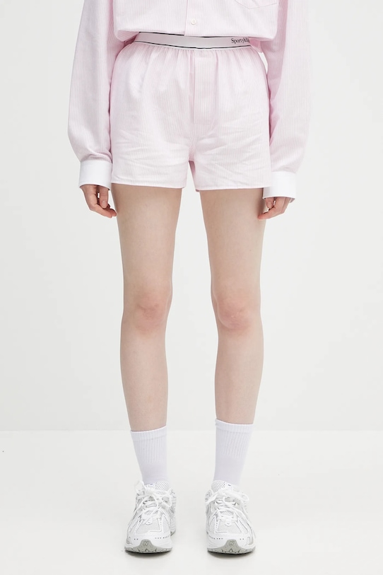 Памучен къс панталон Sporty & Rich Serif Logo Oxford памук розов SH015620300ST64