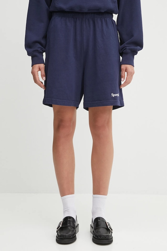 Sporty & Rich pantaloncini in cotone Serif Logo Gym cotone blu navy SH039602300BL106