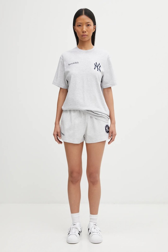 Sporty & Rich szorty bawełniane Yankees Serif Disco SH037623659GY03 szary