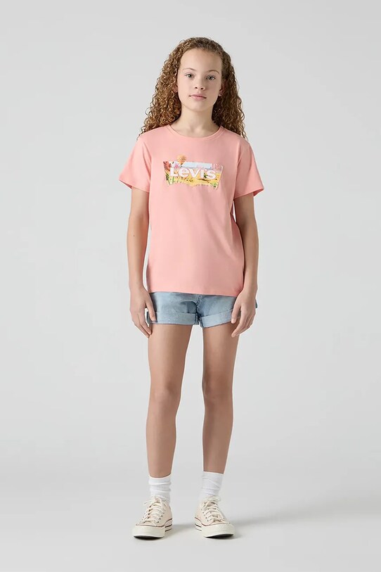 Dětské riflové kraťasy Levi's MINI MOM SHORT W EMBROIDER 4EM218