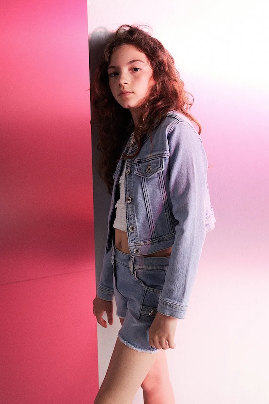 Patrizia Pepe pantaloni scurti din denim pentru copii CA52 7P0377 albastru SS25