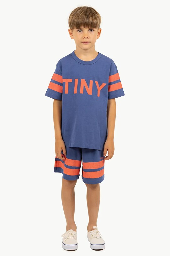 Παιδικό βαμβακερό σορτς Tinycottons STRIPES LOGO SHORT βαμβάκι σκούρο μπλε SS25.139