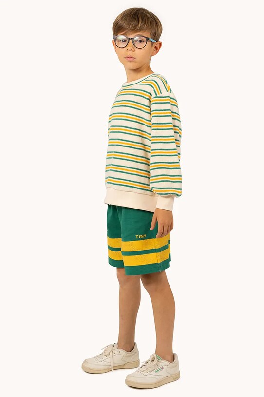 Παιδικό βαμβακερό σορτς Tinycottons STRIPES LOGO SHORT πράσινο SS25.139