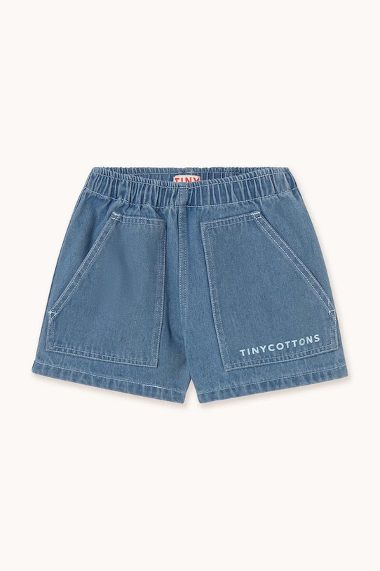 Детски памучен къс панталон Tinycottons GRAPHIC DENIM SHORT памук син SS25.242