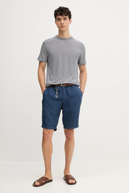 Lněné kraťasy Paul&Shark 25414037 námořnická modř SS25