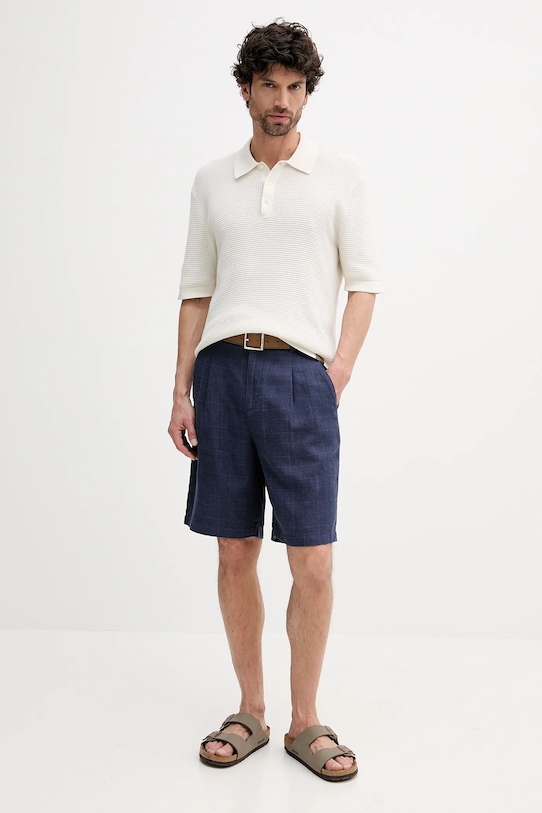 Lněné kraťasy United Colors of Benetton 43B3U9010 námořnická modř SS25