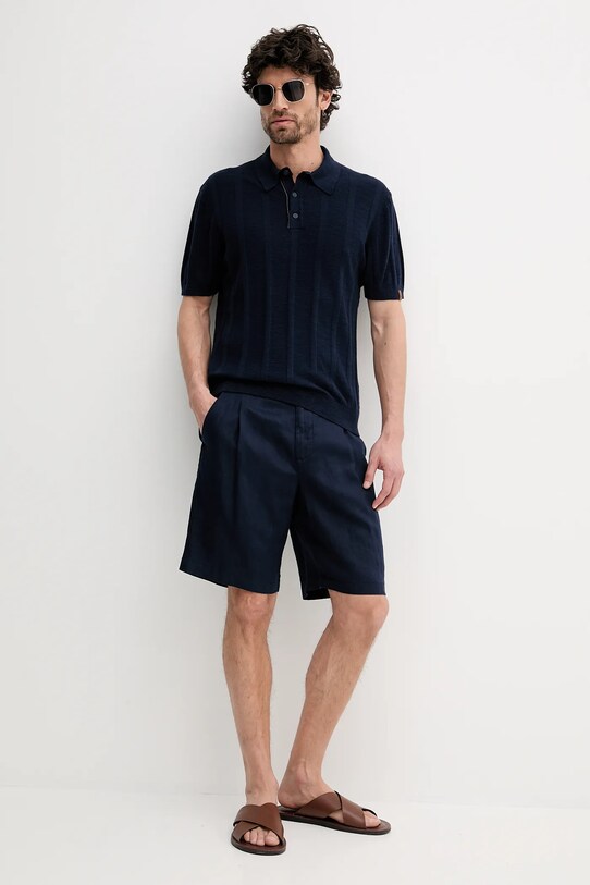 Ľanové šortky United Colors of Benetton 4AGHU900Z tmavomodrá SS25