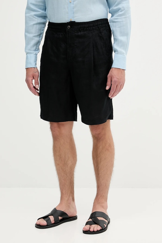 Σορτς από λινό United Colors of Benetton ύφασμα μαύρο 4AGHU900Z
