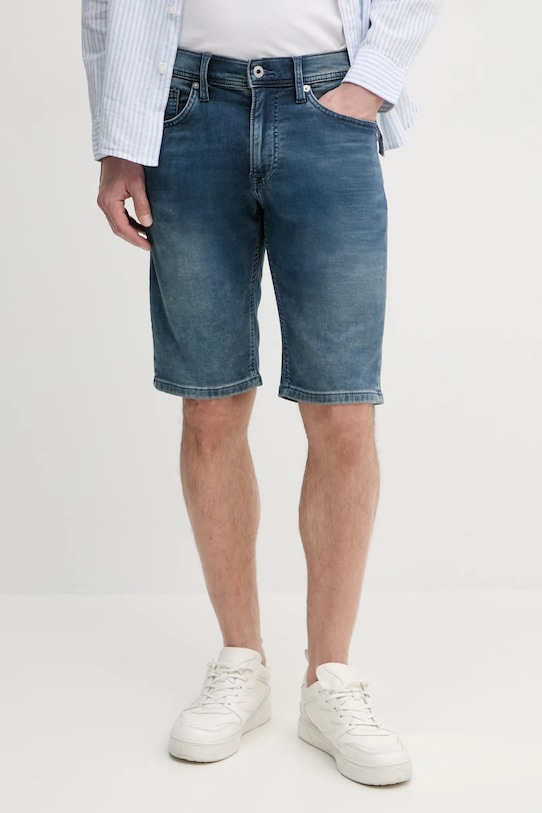 Rifľové krátke nohavice Pepe Jeans SLIM GYMDIGO SHORT TRACK rifľovina tmavomodrá PM801075UI5