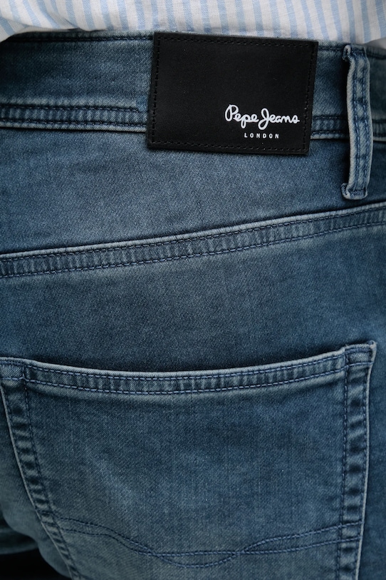 Rifľové krátke nohavice Pepe Jeans SLIM GYMDIGO SHORT TRACK tmavomodrá PM801075UI5