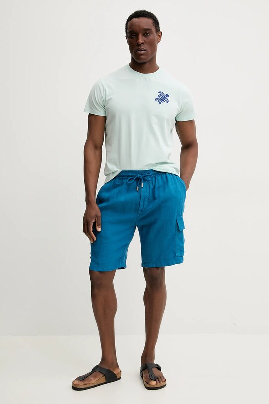 Lněné kraťasy Vilebrequin BAIE BAIAU101 modrá SS25