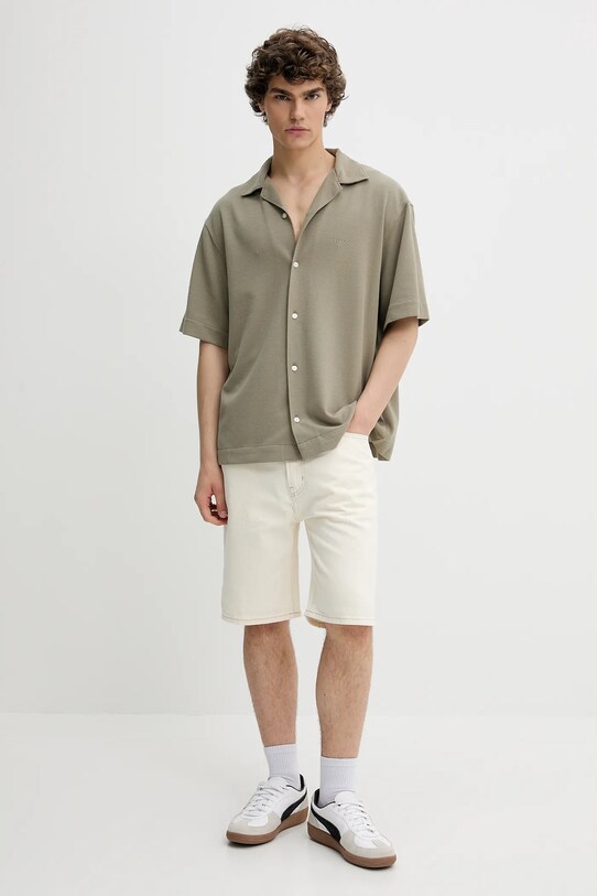 Rifľové krátke nohavice HUGO 50537723 béžová SS25