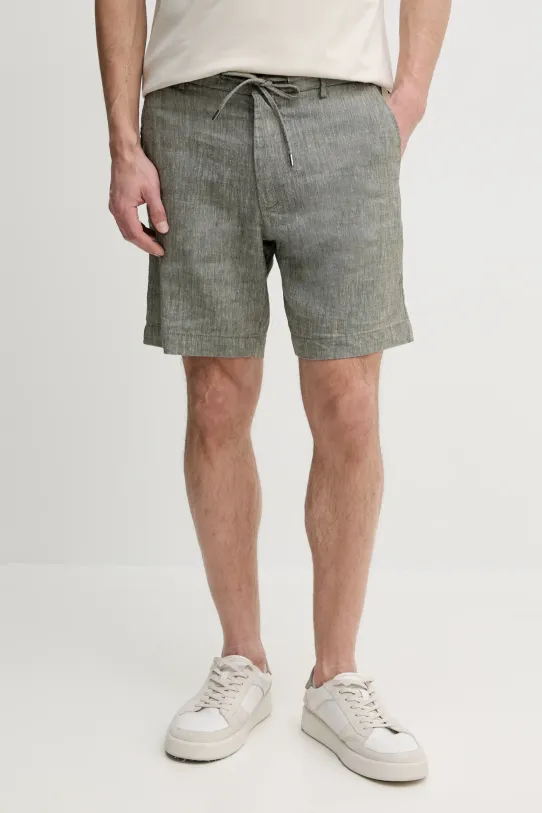 Lněné kraťasy BOSS látka zelená 50538016