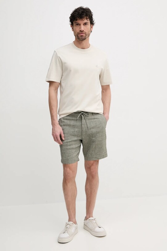 Lněné kraťasy BOSS 50538016 zelená SS25