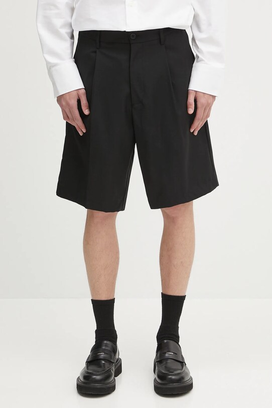 Samsoe Samsoe pantaloni scurți din in SAMANDLA panza negru M25100074