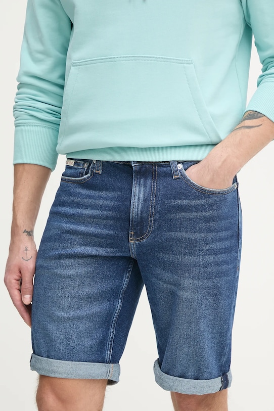 Rifľové krátke nohavice Calvin Klein Jeans rifľovina tmavomodrá J30J327184