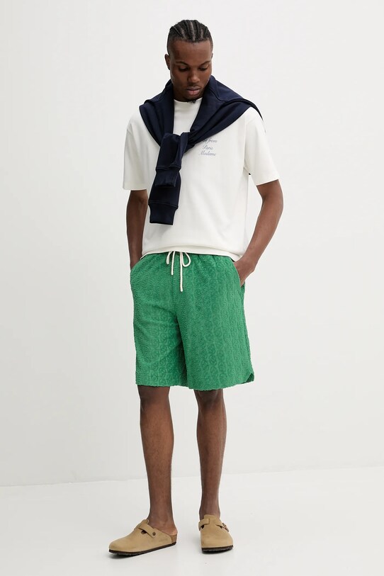 Drôle de Monsieur pantaloni scurți din bumbac Le Short Monogramme G.BS158.CO201.EM verde SS25