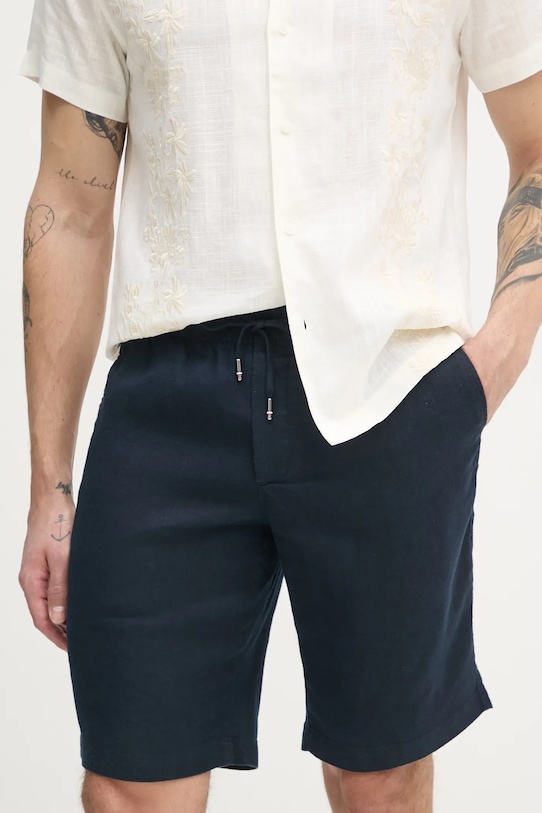 Tommy Hilfiger szorty lniane tkanina granatowy MW0MW37804
