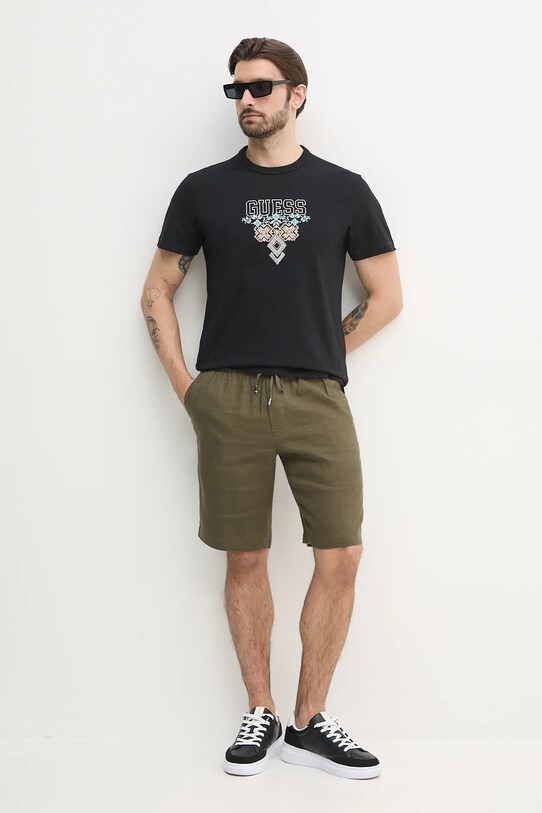 Ľanové šortky Tommy Hilfiger MW0MW37804 zelená SS25