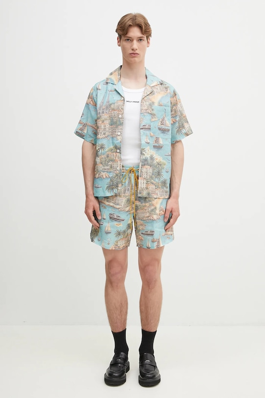 RHUDE linen shorts Sailing Map blue RHPS25SH03012
