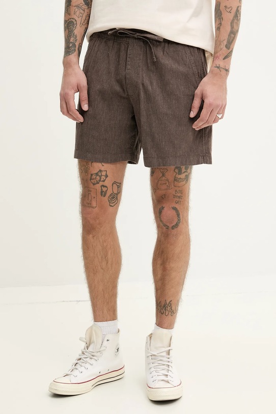 Abercrombie & Fitch pantaloni scurți din amestec de in panza maro KI128.5064.428