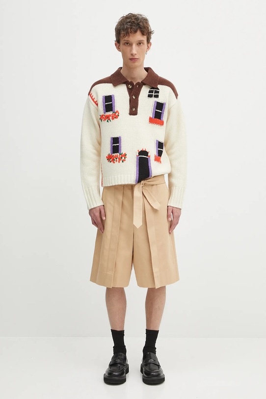 Бавовняні шорти JW Anderson Folded Front Pleat SR0107.PG1713.132 бежевий