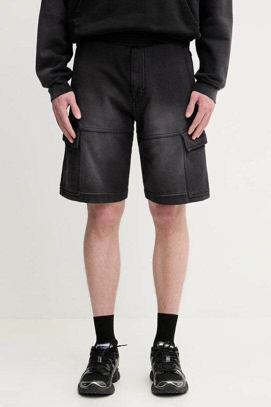 1017 ALYX 9SM pantaloni scurți din bumbac Fleece garment dye cargo uni negru AAMSO0084FA01