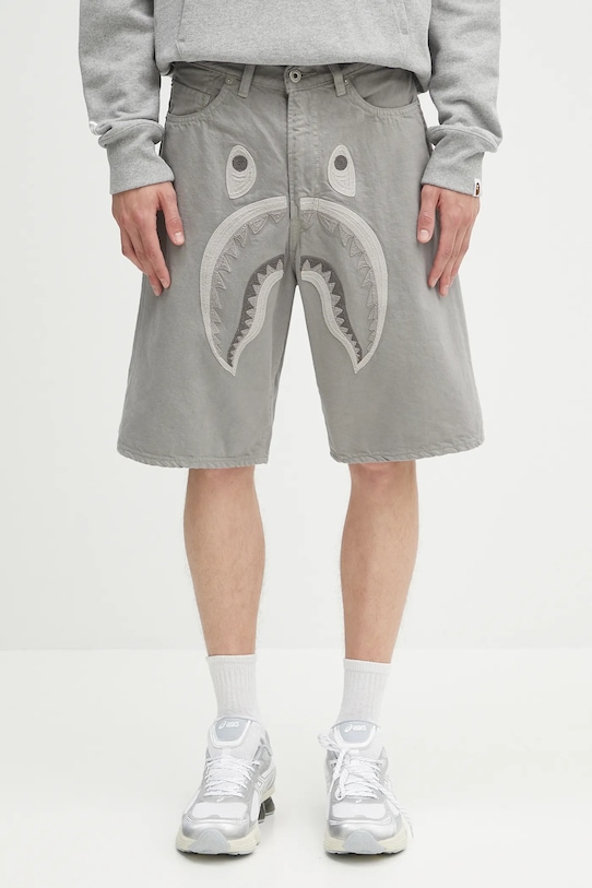 A Bathing Ape szorty bawełniane Shark garment dye tkanina szary 1L30151001