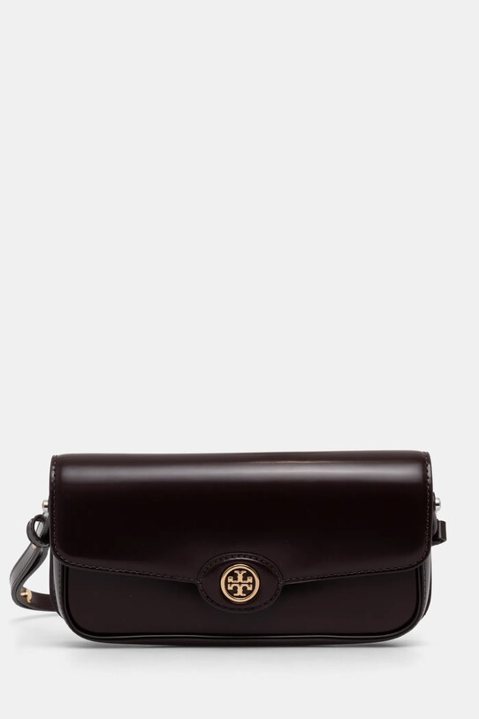 Δερμάτινη τσάντα Tory Burch Robinson καφέ 161943.616