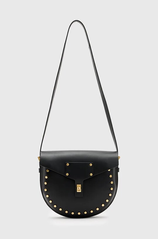 Kožna torba AllSaints MIRO SADDLE bez uzorka crna W216XB