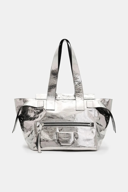 Kožená kabelka AllSaints PEREZ SHOULDER přírodní kůže stříbrná W392XB