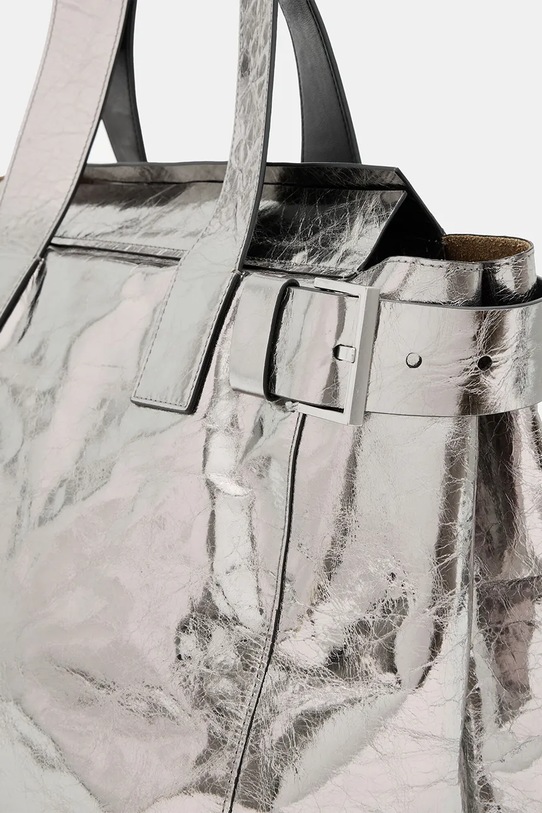 Kožená kabelka AllSaints PEREZ SHOULDER stříbrná W392XB