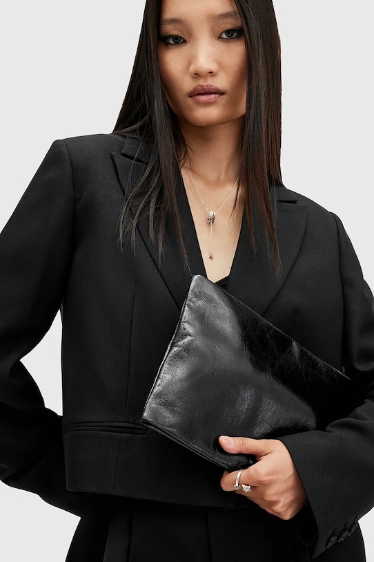 Δερμάτινη τσάντα ώμου AllSaints BETTINA CLUTCH W393XB μαύρο