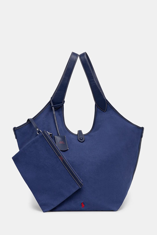 Bavlnená taška Polo Ralph Lauren usňová koža tmavomodrá 428949865