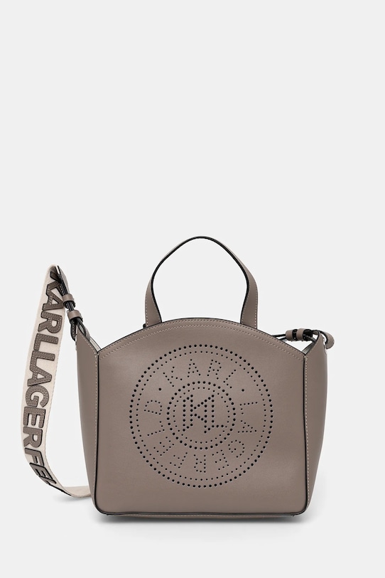 Δερμάτινη τσάντα Karl Lagerfeld K/CIRCLE λείο δέρμα γκρί A1W30058