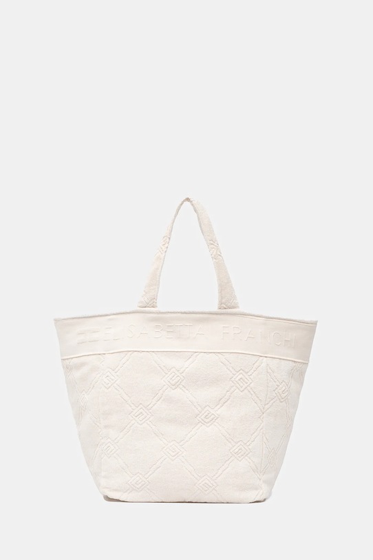 Elisabetta Franchi torebka bawełniana mieści A4 beżowy BS42F51E2