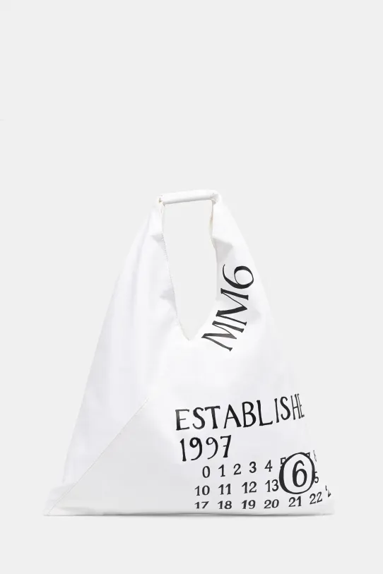 Памучна чанта MM6 Maison Margiela Classic Japanese Handbag надпис бял S54WD0039.T1003