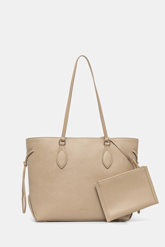 Δερμάτινη τσάντα Guess FLORENCE λείο δέρμα μπεζ HWFLNC.L5165