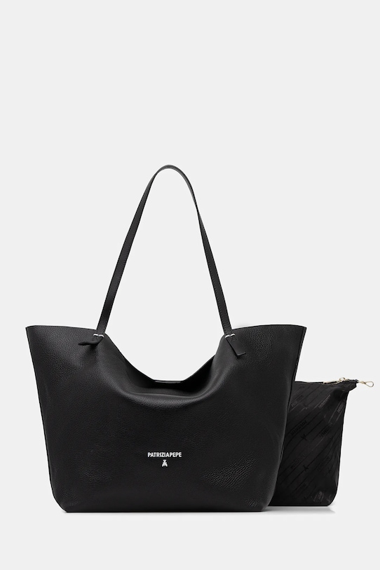 Kožená kabelka Patrizia Pepe usňová koža čierna 2B0130.L148