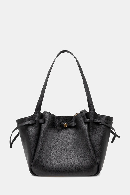 Kožna torba Tory Burch Romy Pebbled Tote bez uzorka crna 163388.001