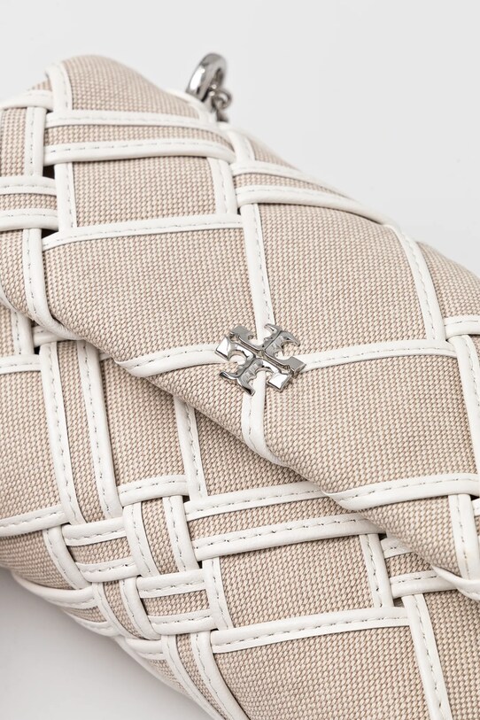 Tory Burch geantă Kira Woven Canvas Mini Flap bej 154831.250