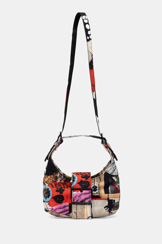 Desigual geanta de bumbac COLLAGE LACROIX nu incape in A4 negru 25SAXA16