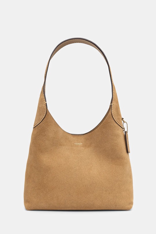 Coach torebka zamszowa Brooklyn Shoulder Bag 28 nie mieści A4 zielony CW637