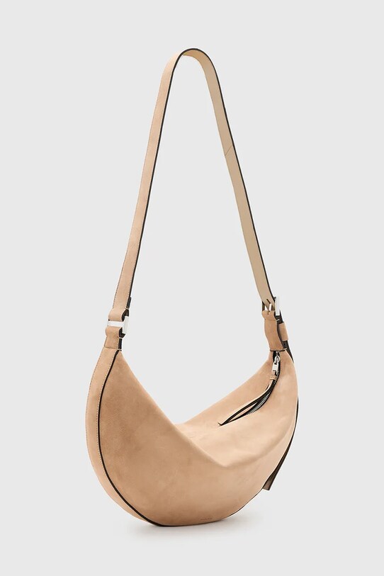 Accesorii AllSaints geanta de mana din piele intoarsa HALFMOON W098XC bej