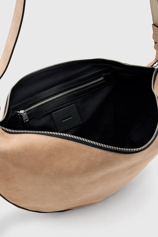 AllSaints geanta de mana din piele intoarsa HALFMOON bej W098XC