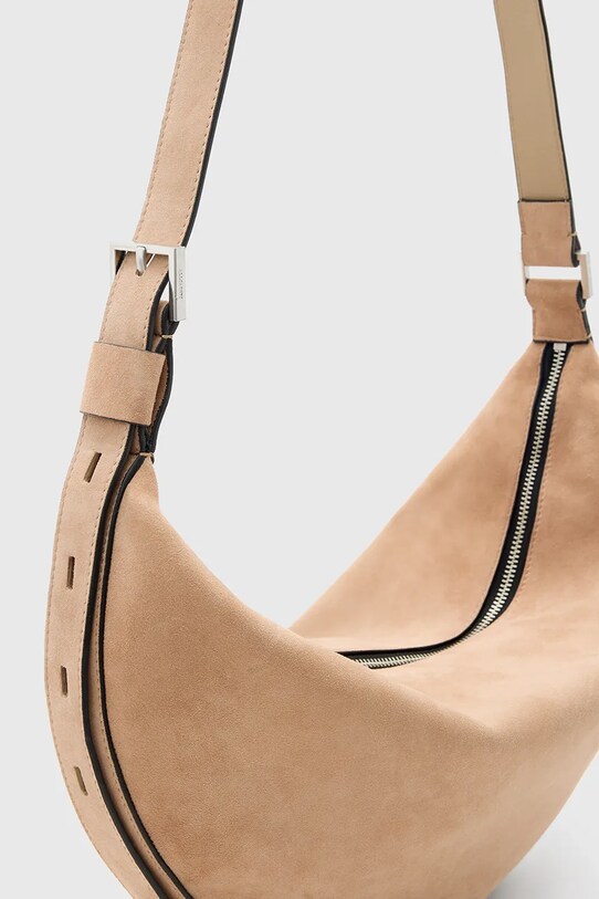 AllSaints geanta de mana din piele intoarsa HALFMOON W098XC bej
